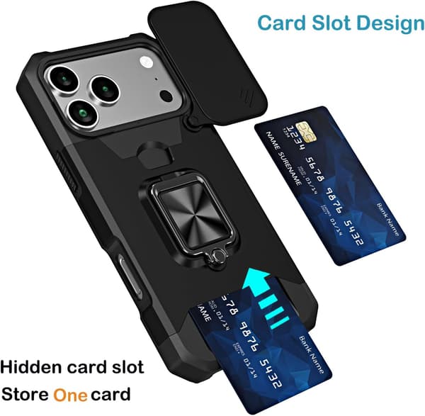 for iPhone 17 Pro Max Case with [Card Holder][Sliding Camera Cover][360° Rotating Ring Stand] Heavy Duty Protective Phone Case iPhone 16 Plus-6.7in