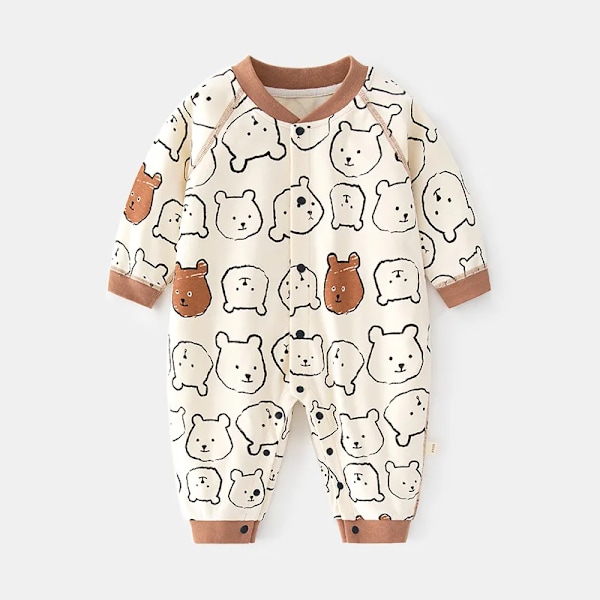 Nyfødt Baby Drenge Piger Langærmede Rompers Bomuld Print Babytøj Vintertøj 3-12 Måneder Marrón 6-9M