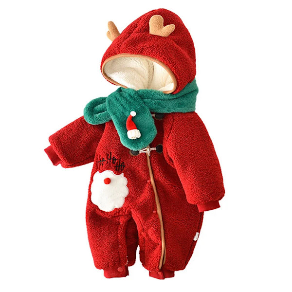 2023 New Children's Deer Scarf Suit Christmas Clothes Baby Cartoon Thickened Kids Jumpsuit