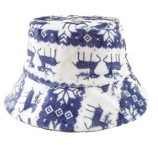 Dame Print Faux Fur Spandhat Fluffy Vintervarmer Blue