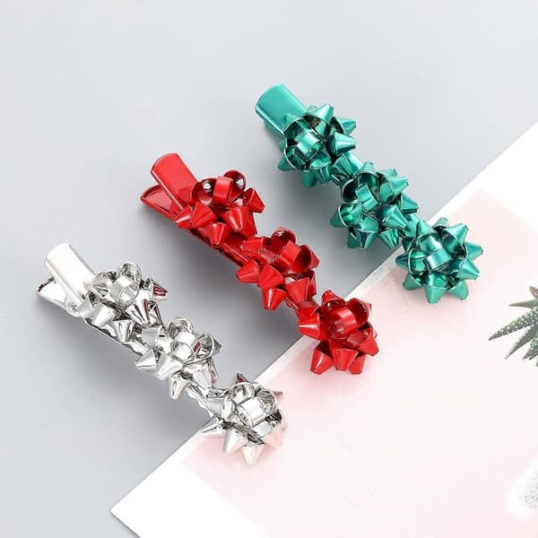 Julklappsrosett Hårklämmor Julklappsrosett Hårnål för Kvinnor Flickor (Röd+Grön+Silver) Röd+Grön+Silver