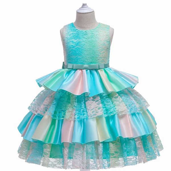 Baby pige prinsesse blonde tutu kjole mesh stribet festkjole julefødselsdag Halloween kostume babytøj 3-12 år L5260-Green 110cm 3yrs