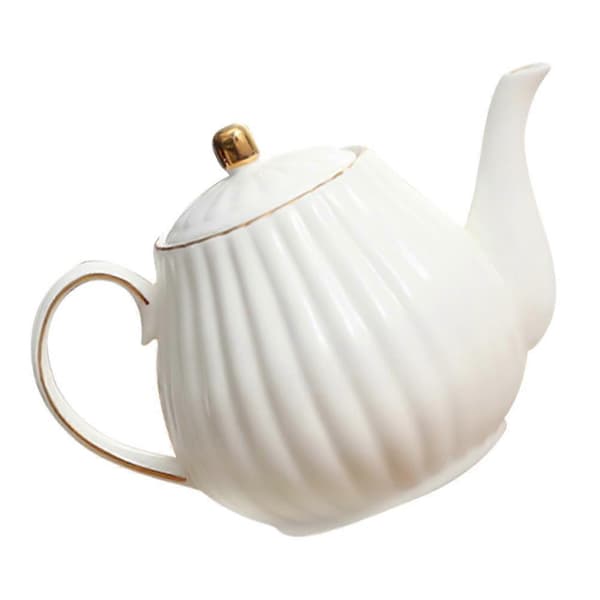 Keramisk tekande med guldkant, keramisk kaffekande, mælkedispenser til hjemmet (hvid)