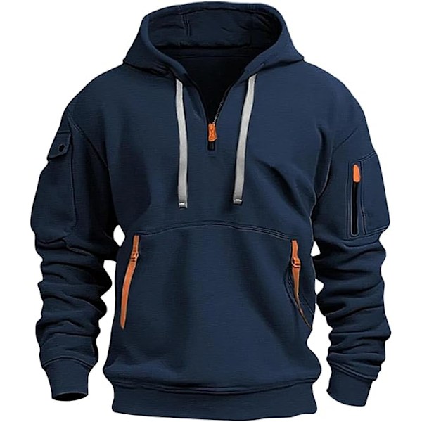 Hettegensere for menn Kvart Glidelås Pullover Taktisk Genser Vintage Lang Erme Casual Mote Hettegenser Med Lommer XXL