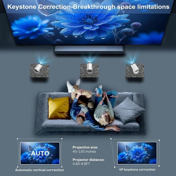 HY300 Pro 4K Smart Mini Projektor - Android 12-system, stöder WiFi 5G och Bluetooth 5.2, 160 ANSI-upplösning, 180° rotation, automatisk keystone-korrigering