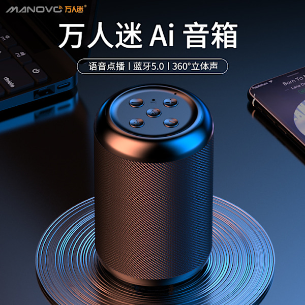 AI intelligent Bluetooth-högtalare röstväckning kort subwoofer hög volym A9 mini trådlös ljudgåva