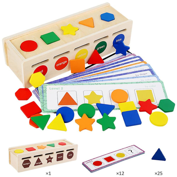 Trä färg form sortering matchande låda, tidigt lärande leksaker gåvor för baby