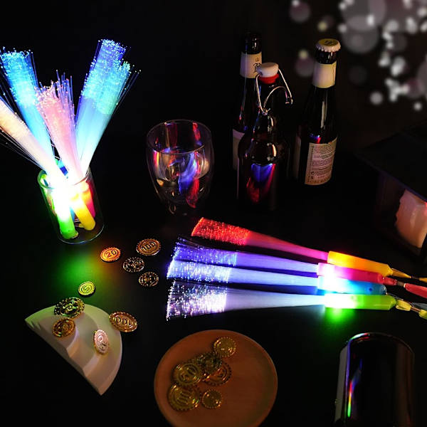 12 stk. Fiberoptiske stave til børn, 7 blinkende farver LED Glow Sticks Party Pack, 3 tilstande Light Up Fiber Optic Flashing Wands