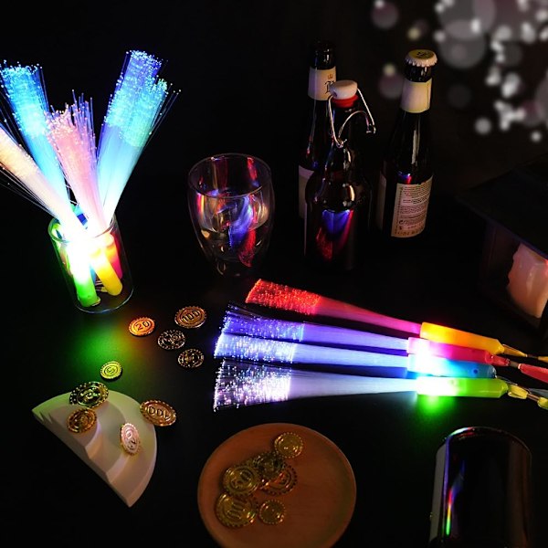 12 stk fiberoptiske tryllestaver for barn, 7 blinkende farger LED Glow Sticks Party Pack, 3 moduser lyser opp fiberoptiske blinkende tryllestaver