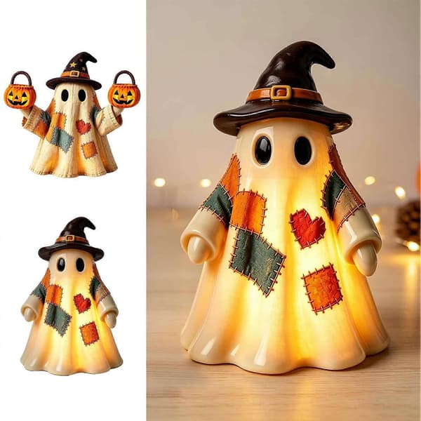 Lysende spøgelsesdukke – Patchwork LED-indretning – til sæsonbestemt Halloween