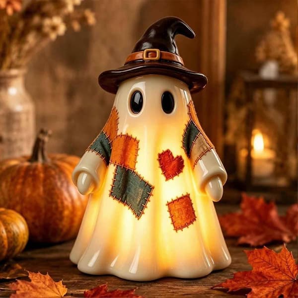 Lysende spøgelsesdukke – Patchwork LED-indretning – til sæsonbestemt Halloween