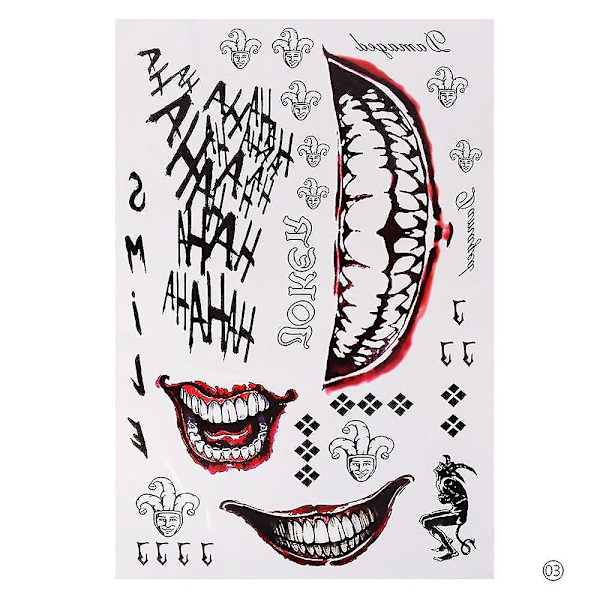 Vattentät tillfällig tatueringsdekal Dödskalle Joker Clown Mönster Tatuering Vattenöverföring Kroppskonst Falsk Tatuering för kvinnor män #255337 Style 3