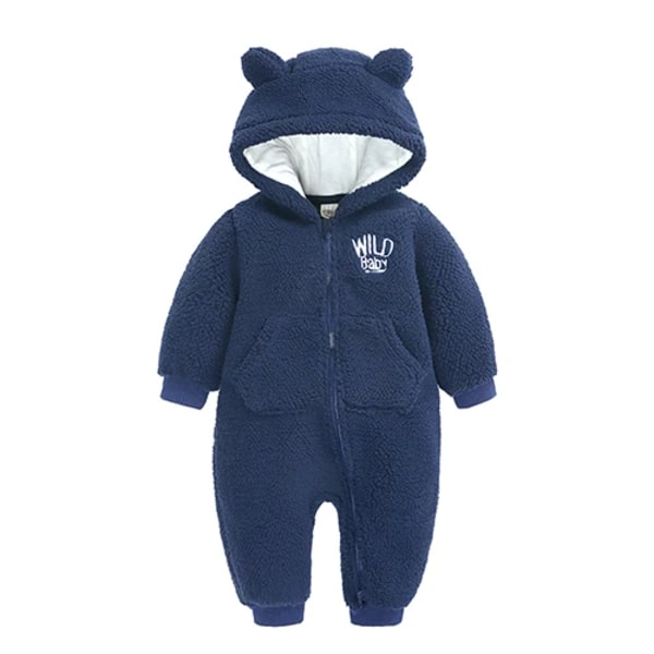 Baby Piger og Drenge Hættetrøje Romper Tyk Bomuld Polar Fleece Lynlås Jumpsuit Nyfødt Spædbarn Romper 3-18 Måneder 3 EU: 0-3m