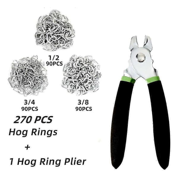 Hog Ring Tangsett med 270 stk 3/4in 1/2in 3/8in Galvaniserte Stål Hog Ringer, Hog Ring Tangsett for