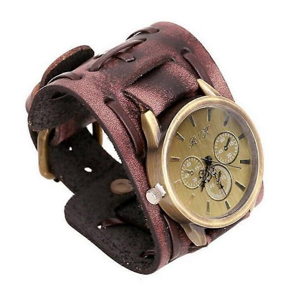 Stil Retro Punk Rock Brun Stor Bred Läderarmbands Manschett Herrklocka Cool BN