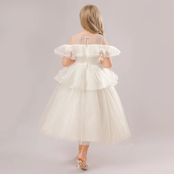 Jenter Fluffy Ruffle Sequin Festkjole Kveldsdrakt Elegant Bryllup Prinsessekjole for Jenter Tyll Brudepike Ballkjole LP-312-Champagne 100cm 3-4 yrs