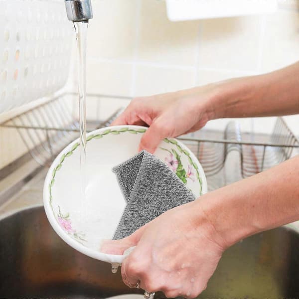 Köksduk i bambufiber för diskning, set om 10, ljusgrå