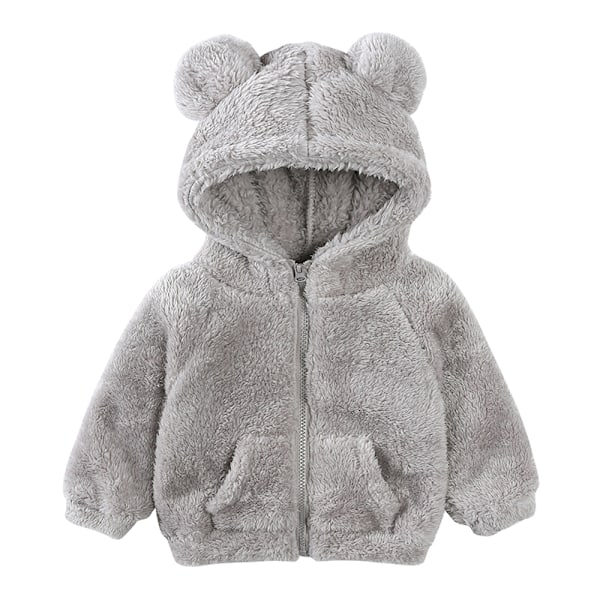 Babyfleece Hoodie Jacka Vinter Varm Björnöron Blixtlås Jacka Nyfödd Spädbarn Kläder 5 12-24m