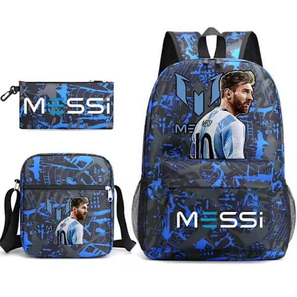 Fodboldstjerne Messi print rygsæk, enkel let rygsæk til gymnasieelever, 3 dele