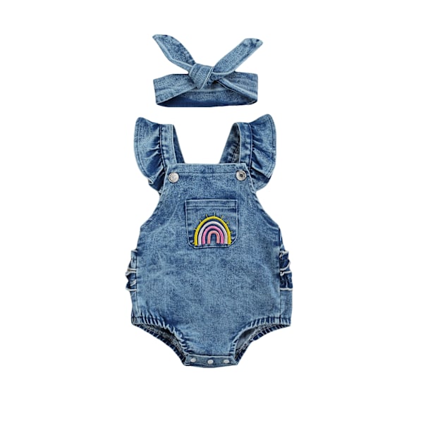 Mono de Bebé Niña ma&baby 0-18M con Diseño de Arcoiris en Denim Para el Verano Ropa de Juegos y Pulsera Material Exterior de Poliéster Hecho en China Azul 0-3Months