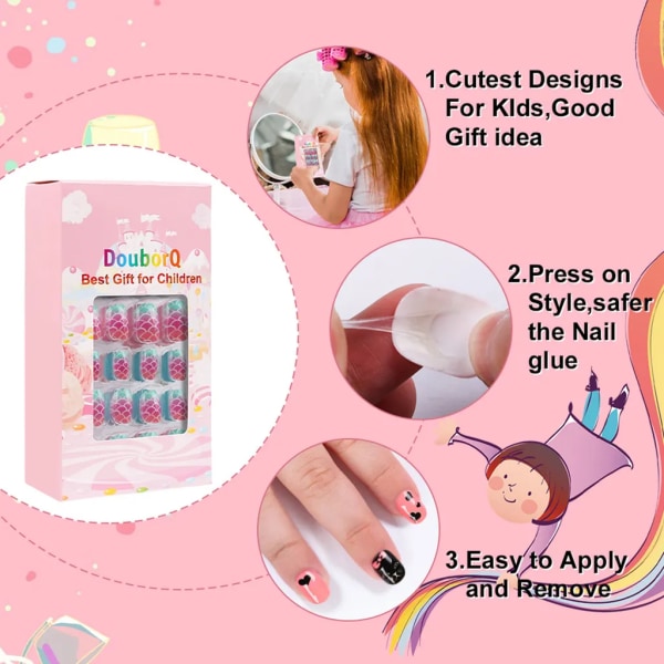 120stk/ sæt Børns søde falske negle Komplet DIY Nail Art