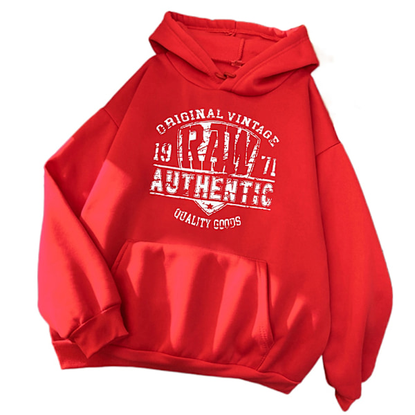 Ahthentic Dam Hoodies Sweatshirt Crewneck Pullover Hip Hop Stil Casual Kläder 1971 Rojo XL