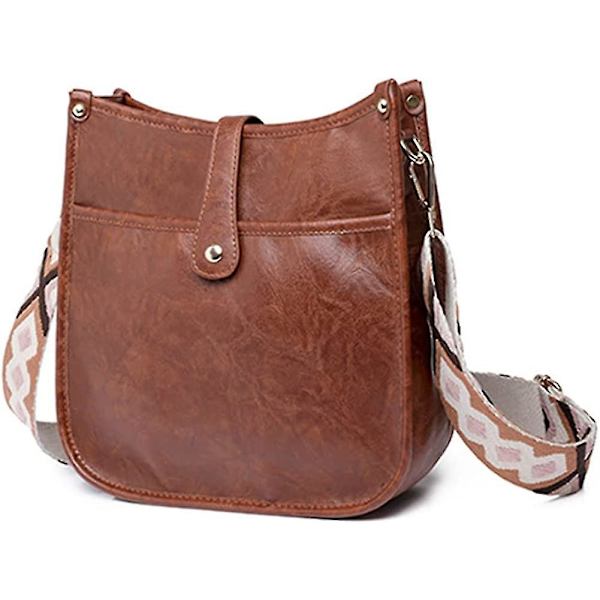 Damväska i läder, vintage, med bred gitarrrem (flera färger tillgängliga) Brown