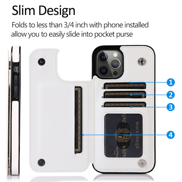 Passer til Apple iPhone 15 Pro mobiltelefon læderetui Crazy horse mønster mobiltelefon etui dobbelt spænde flip cover kortbeskyttelse White