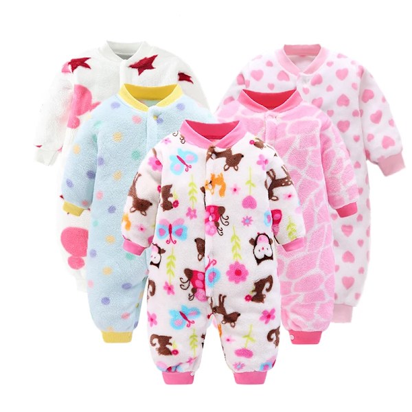 Nyfödd babykläder set mjukt spädbarn flickor jacka pojkar jumpsuit flanell baby romper baby jumpsuit kläder 0-18 månader Pink-stone 9M