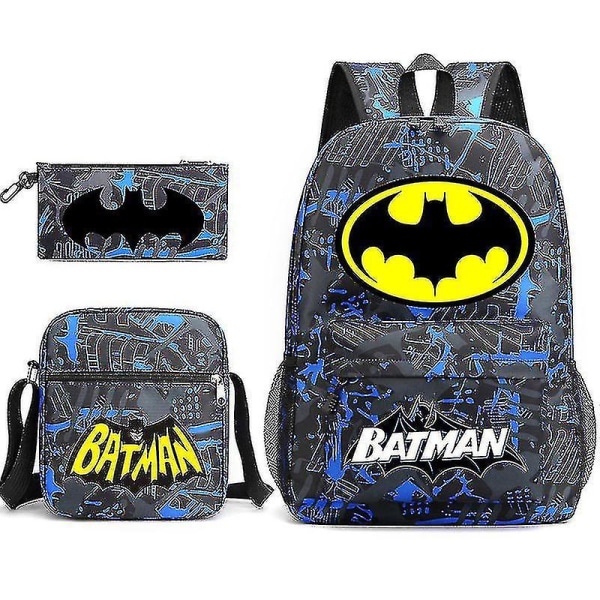 Batman Bruce Wayne Skolväska Studentryggsäck Pappersväska Liten väska Tredelad set Style H