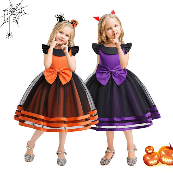 Halloween Cosplay Klänning för Flickor Prinsessa Rosett Kostym Barn Häxa Karneval Fest Födelsedag Bröllop Kläder Halloween02 120cm