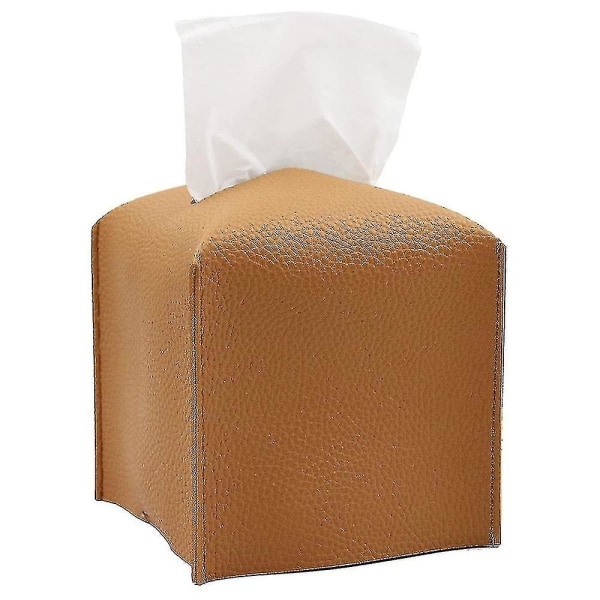 Tissue Box Cover Holder Square Pu Leather Facial Tissue Box -camel Tw