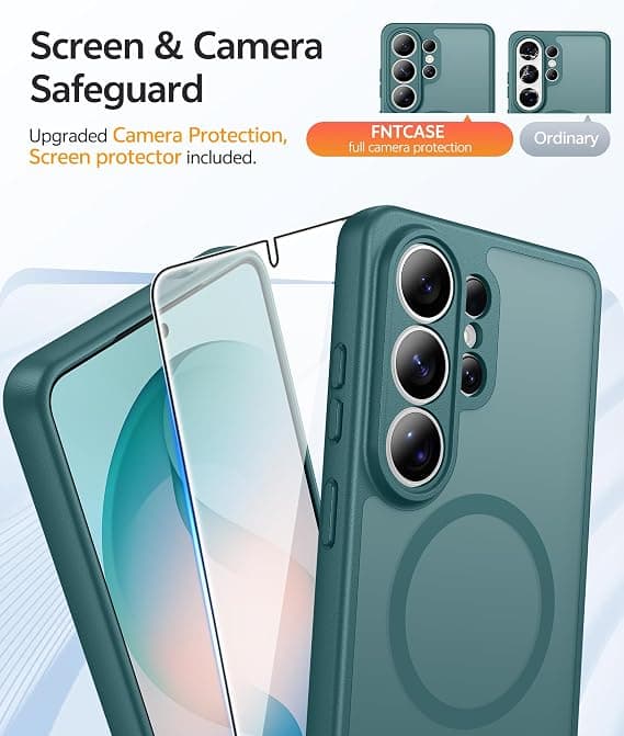 FNTCASE for Samsung Galaxy S26 Ultra Case with Screen Protector, MagSafe Compatible, Translucent Matte, Full Camera Protection, Shockproof Sagebrush Green