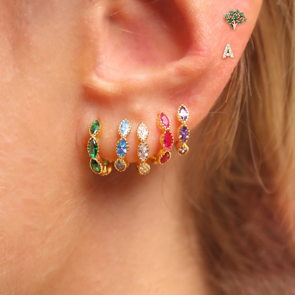 Små creoler til kvinder, flerfarvede cubic zirconia-øreringe
