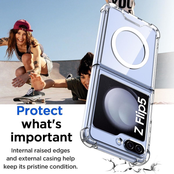 Z Flip 5 Clear Case, magnetisk krystallklart støtsikker deksel for Samsung Galaxy Z Flip 5 kompatibel med Magsafe black