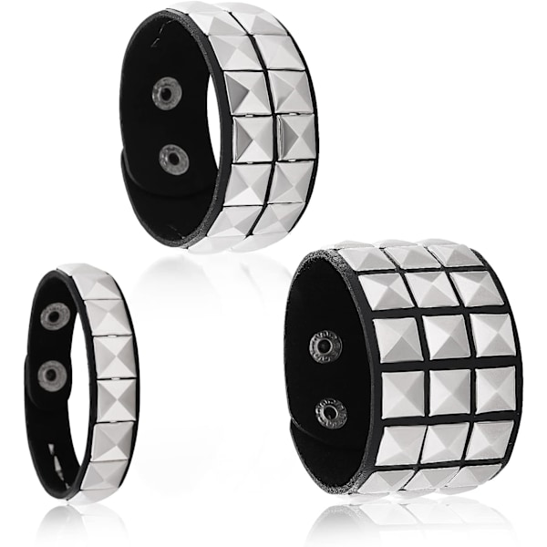 Sort læder nittet punk armbånd 3 stykker' 80'er retro justerbar nitte armbånd gotisk punk rock armbånd uden ædelstene.