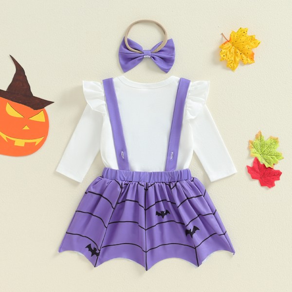 Ma&baby Nyfødt Baby Halloween Tøj Sæt Romper Spøgelse Edderkop Web Nederdele Hovedbånd Kostumer Outfit 0-24M Morado 0-3Months