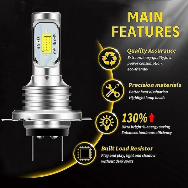 h7 Led Canbus Strålkastare H7 Led Lo Beam glödlampor 6000K IP 68 CSP 3570 LED Chips