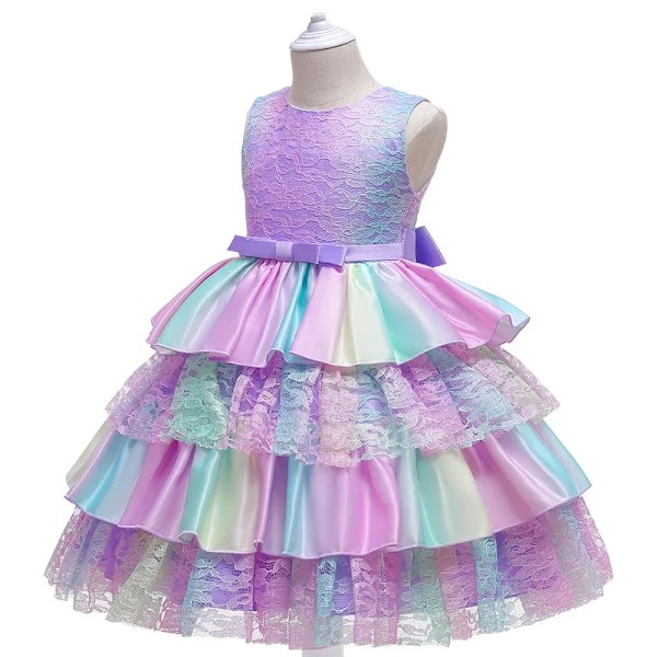 Babyjente prinsesse blonde tutu kjole mesh stripete festkjole julegave bursdag Halloween kostyme babyklær 3-12 år L5260-Purple 130cm 5-6yrs