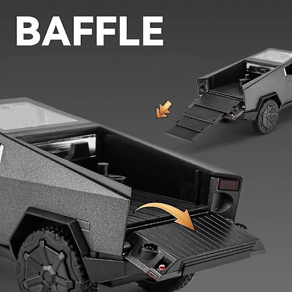 1/32 Tesla Cybertruck med Touring Car Rv Bobil Diecast Lekemetall Miniatyrmodell Trekk Tilbake Lyd Lys Samling Gave Gutt Dark Gray