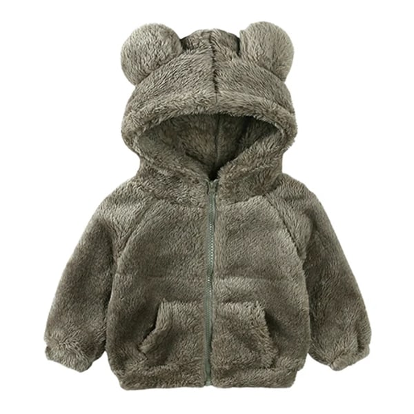 Baby Fleece Hoodie Jakke med Bjørnører Vintervarm Lynlåsjakke Nyfødt Spædbarn Tøj 2 4-5t