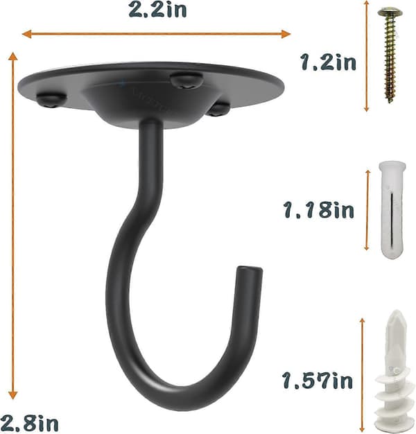 Et sæt med 3 loftkroge til ophængning af planter - indendørs metalkroge til planter, jernlanterner til fuglefoderhuse, vindklokker, urtepotter Black 3 Pack