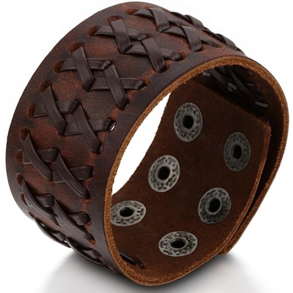 Smyckes Armband Män Kvinnor Stor Brun Flätad Läderarmband Justerbar Mått