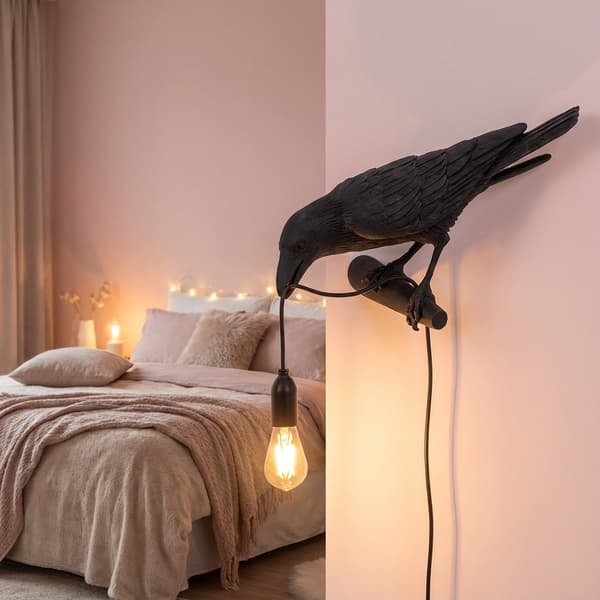 Black Bird Wall Lamp - Modern Creative Wall Sconce with Edison Bulb Black black