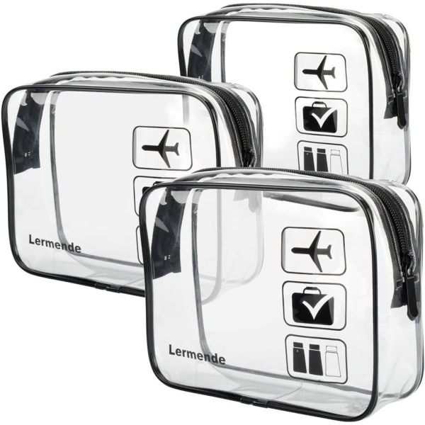 3 stk reisetoalettveske med glidelås Reisebagasjepose Bære på Clear Airport Airline-kompatibel veske Reisekosmetikk-sminkevesker (3svart)