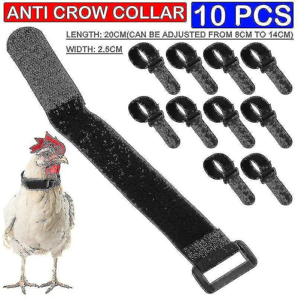10 Pack Anti-crow halsbånd, Rooster Noiseless Neck Nylon Strap