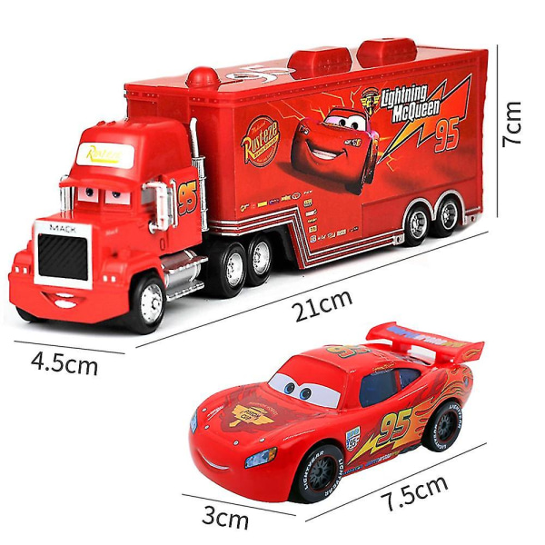 Elokuvaautot 2 3 hahmoa Lightning Mcqueen & The King & Chick Hicks & Mack Truck Uncle Metal Painevalettu leluautot Ajoneuvomalli lapsille Syntymäpäivälahjat Mcqueen