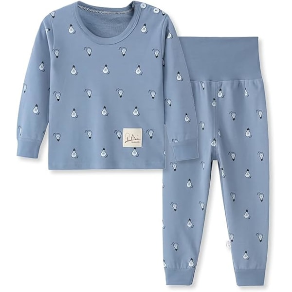 100% Bomuld Baby Drenge Pyjamas Sæt Langærmet Nattøj Blue 80