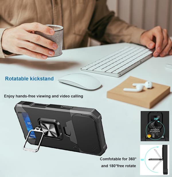 for iPhone 17 Pro Max Case with [Card Holder][Sliding Camera Cover][360° Rotating Ring Stand] Heavy Duty Protective Phone Case iPhone 16 Plus-6.7in