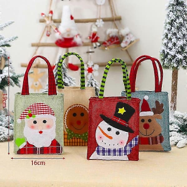 Julklappspåse Godis Tecknad Pung Broderad Patch Linne Dockväska Julprydnad